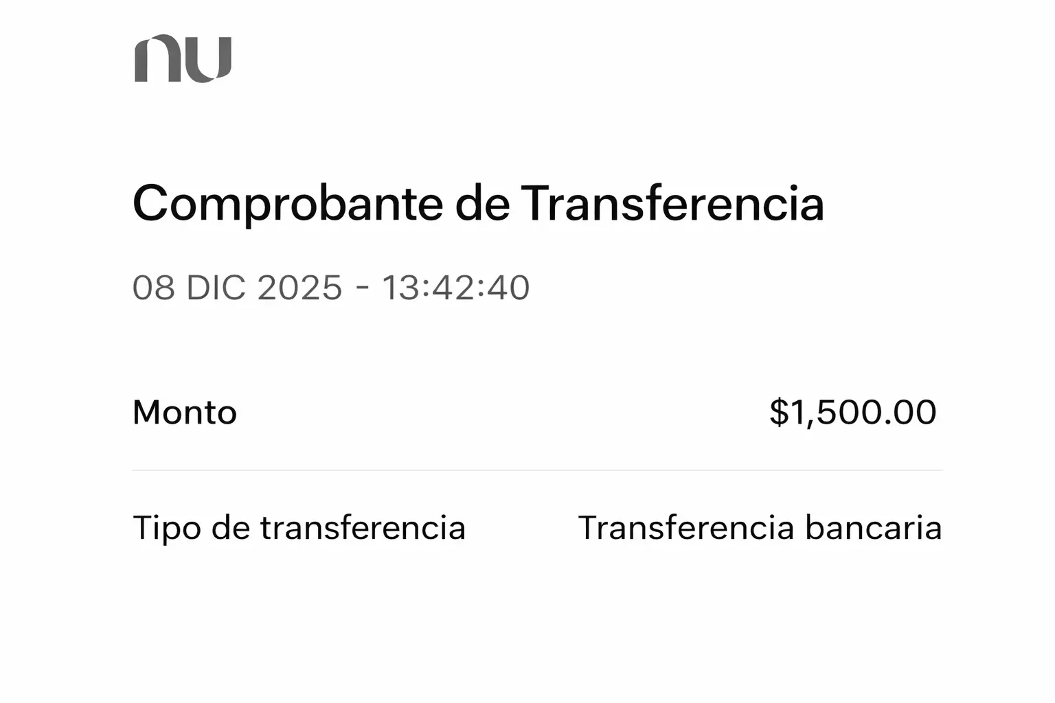 Comprobante de pago US$ 1,300
